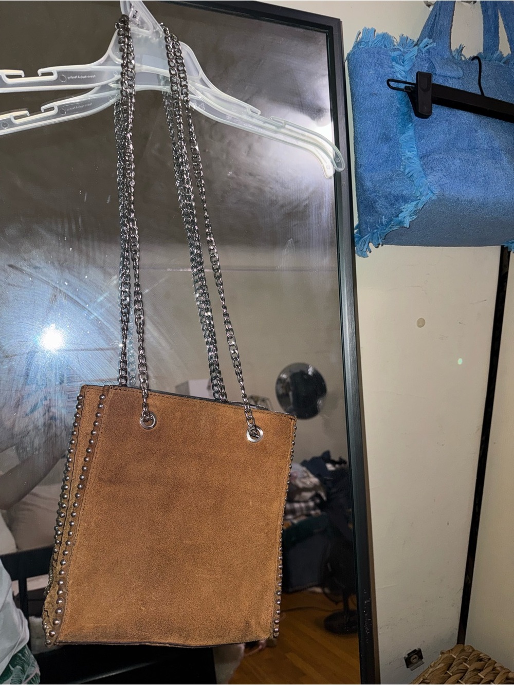 Zara Brown Suede Chain Shoulder Bag